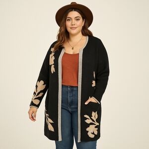 Polagram Black Floral Sweater Duster – 3XL – EUC